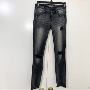 American Eagle gray destroyed denim